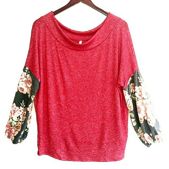 Floral Sleeve Off Shoulder Long Sleeve Top - Picture 2 of 7